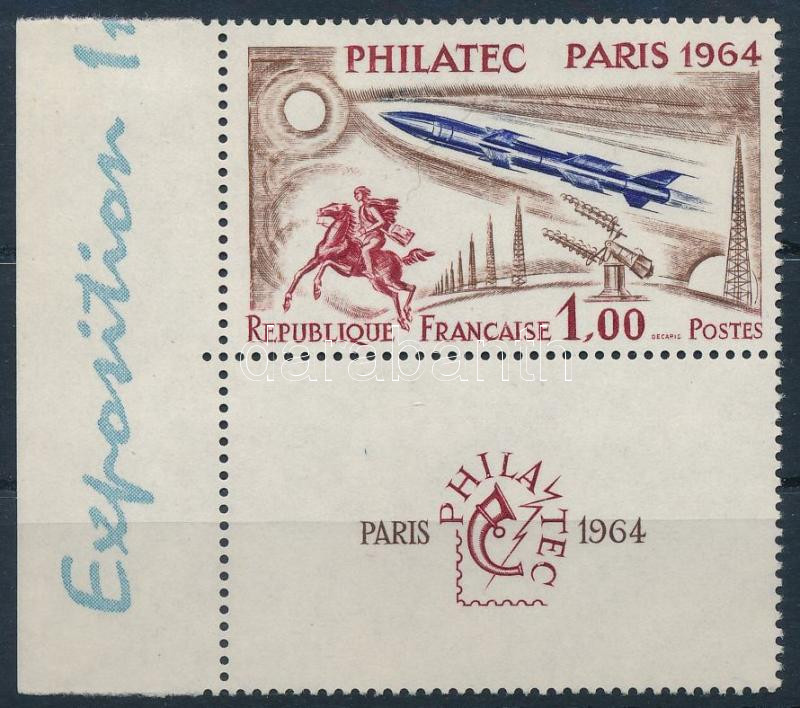 Philatec exhitibiton, Paris margin stamp with tab, "Philatec" kiállítás, Párizs ívszéli szelvényes bélyeg