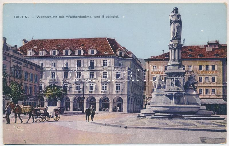 Bolzano, Bozen; Waltherplatz, Waltherdenkmal, Stadthotel / square, statue, hotel