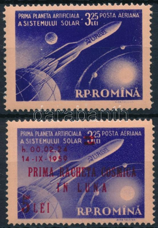 Satellite stamp + stamp with overprint, Műhold bélyeg + felülnyomással