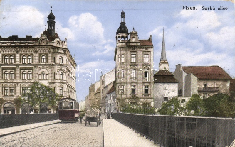 Plzen, Pilsen; Saska ulice / street, tram