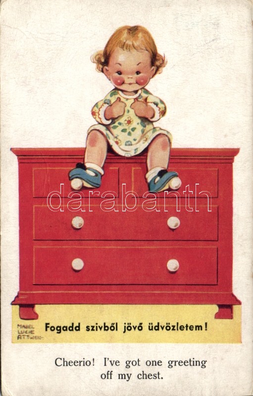 Gyerek, szekrény s: Mabel Lucie Attwell, Chuld, chest of drawers s: Mabel Lucie Attwell