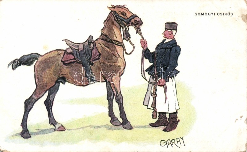 Mounted horse-herdsman, Hungarian folklore 'Kner Izidor' s: Garay, Somogyi csikós, magyar folklór 'Kner Izidor' s: Garay