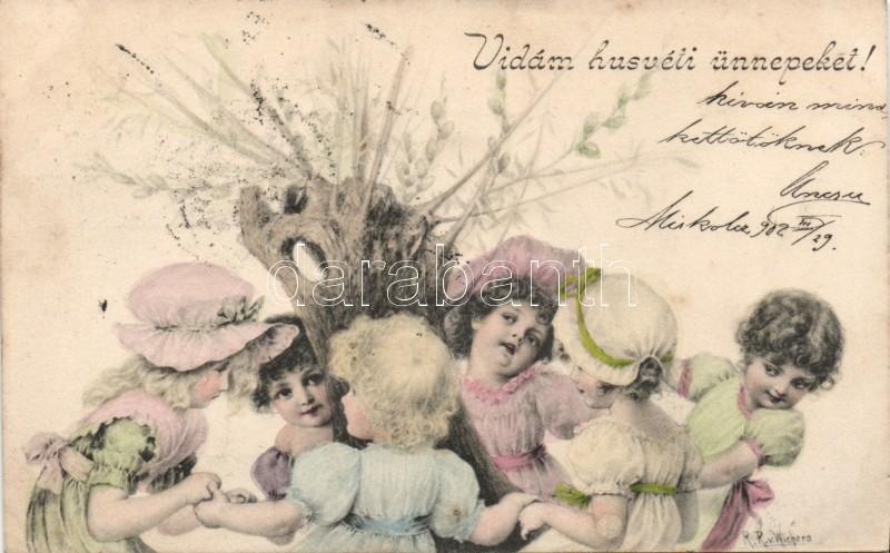 Húsvét, kislányok, körtánc s: Raimund Ritter von Wichera, Easter, girls, dance s: Raimund Ritter von Wichera