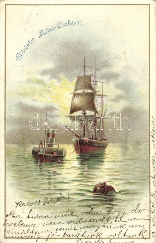 1899 Sailing ship litho, 1899 Vitorlás hajó litho