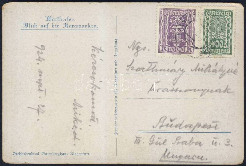 (12. inflation rates) Postcard to Hungary 1400K with franking, (12. inflációs díjszabás) Képeslap Magyarországra 1400K bérmentesítéssel, Postkarte nach Ungarn