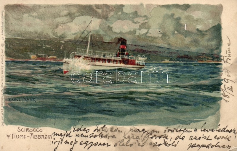 Fiume, Scirocco, steamship litho s: Raoul Frank