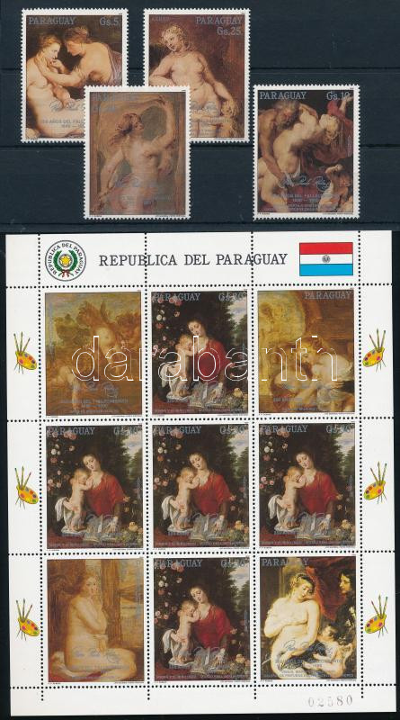 Rubens paintings set + final value in minisheet, Rubens festmények sor + az utolsó érték kisívben