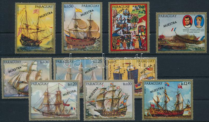 Old battleships on paintings set with "MUESTRA " overprint, Régi hadihajók festményeken sor MUESTRA