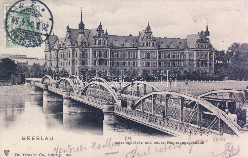 Wroclaw, Breslau; Lessingbrücke, neues Regierungsgebäude / bridge, Government Buildings