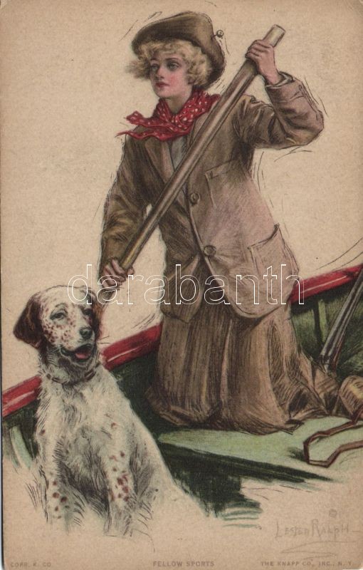 Fellow sports / Rowing lady in boat, dog, The Knapp Co. s: Lester Ralph, Evező hölgy csónakban, kutyával, The Knapp Co. s: Lester Ralph