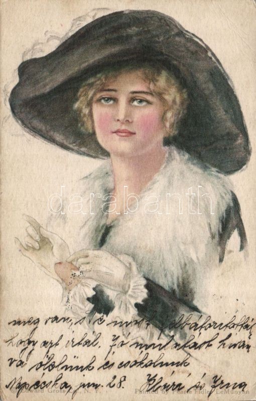 Kalapos hölgy kesztyűvel 'American girl No. 53.' s: Pearle Fidler Le Munyan, Lady with hat and gloves 'American girl No. 53.' s: Pearle Fidler Le Munyan