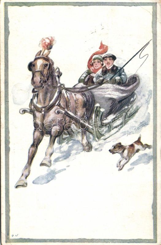 Horse drawn sleigh s: Adolf Petricek, Lovas szán s: Adolf Petricek