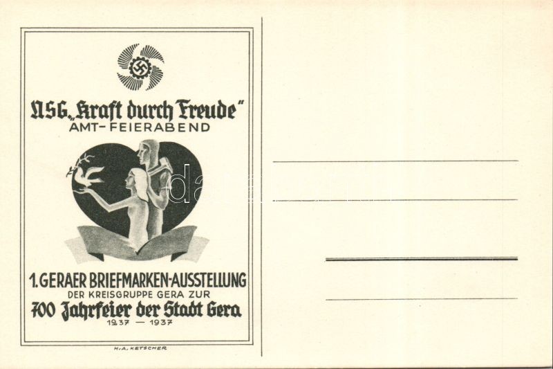 I. Geraer Briefmarken Ausstellung, 700 Jahrfeier der Stadt Gera / first stamp exhibition in Gera, 700th year anniversary s: H. A. Ketscher (non PC), Első bélyegkiállítás Geraban, a város 700. évfordulójára s: H. A. Ketscher (non PC)