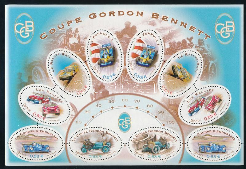 Centenary of Coupe Gordon Bennett minisheet, 100 éves a Gordon-Bennett kupa; Autóverseny kisív