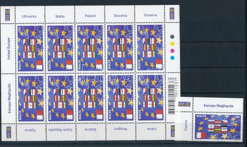 Joining the EU corner stamp + minisheet, Belépés az Európai Unióba ívsarki bélyeg + kisív