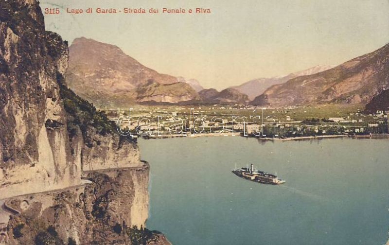 Lago di Garda, Lake Garda; Strada del Ponale, Riva / road, port, steamship