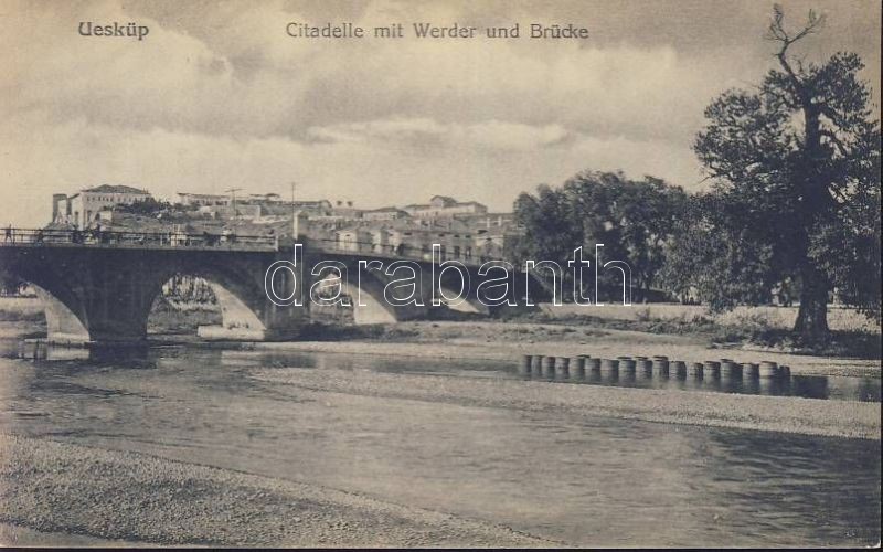 Skopje, Üsküp; Citadelle mit Werder und Brücke / Werder, bridge