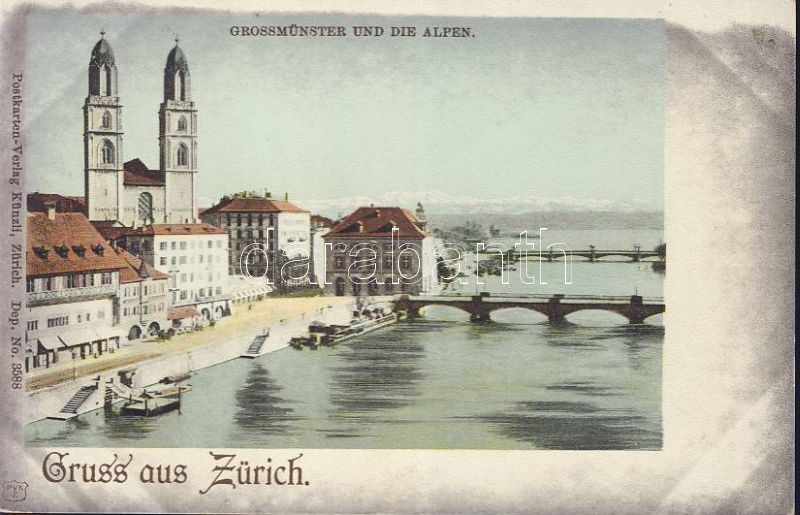 Zürich, Grossmünster, Alpen / cathedral, bridge