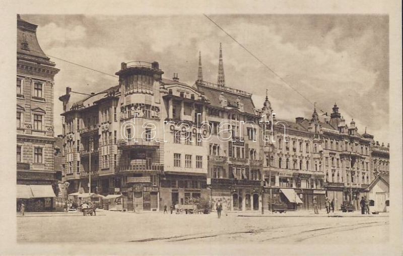 Zagreb, Jelacicev trg. / square, shop of Anker, Rudovic and Orende, Berlitz school and bank
