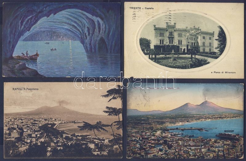 9 old Italian town-view postcards; Palermo, Rome, Naples, Firenze, Trieste, Capri, 9 db RÉGI olasz városképes lap; Palermo,  Róma, Nápoly, Firenze, Trieste, Capri /