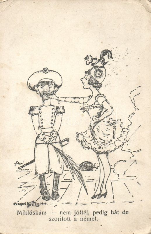 I. Miklós orosz cár, első világháborús humoros grafikai lap, Nicholas I of Russia, WWI humorous graphic card