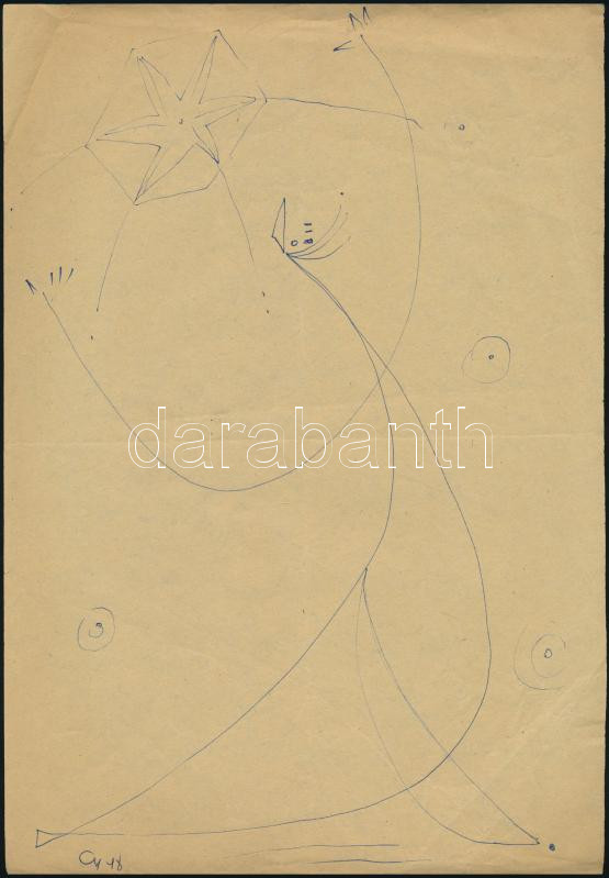 Gyarmathy Tihamér (1915-2005): Táncoló női akt (cím nélkül), 1948. Tus, papír, jelzett. Kisebb lapszéli szakadással. 30x21 cm