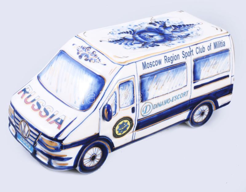 Gzhel porcelán Volkswagen kisteherautó, International Police-Motor Corporation logójával, jelzett, k...
