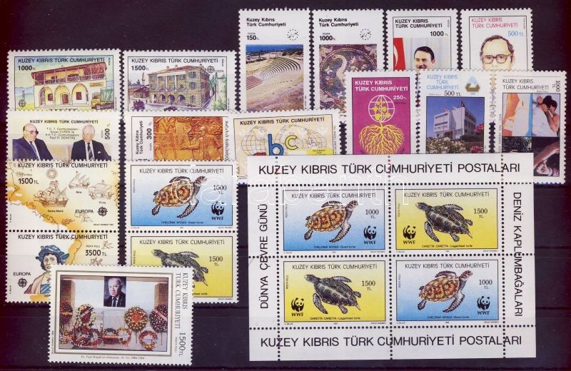 1990-1994 17 various stamps, with 2 pairs + WWF minisheet, 1990-1994 17 klf bélyeg, közte 2 pár + WWF kisív, 1990-1994 17 verschiedene Marken, mit 2 Paaren + WWF Kleinbogen