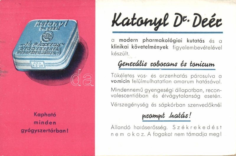 Katonyl, Dr. Deér Endre, gyógyszer reklám, Katonyl, Dr. Deér Endre, medicine advertisement