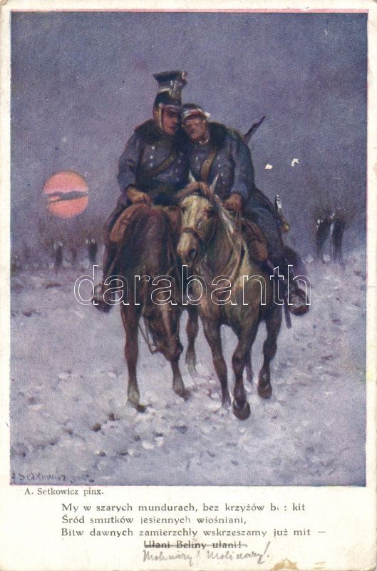 Bajtársak lovon, Ser. 121. Nr. 6. s: A. Setkowicz, Wounded soldier on horse, Ser. 121. Nr. 6. s: A. Setkowicz
