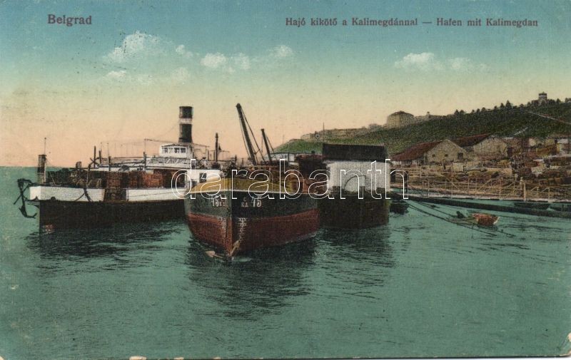 Belgrade, port, steamship, barge, Kalimegdan