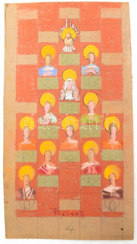 Pleidell János (1915-2007): Oltárterv, Máriaremete. Kréta, papír, jelezve középen lent. Lapszéli vágással. 58x30 cm.