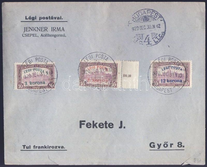 Légi posta teljes sor légi levélen 