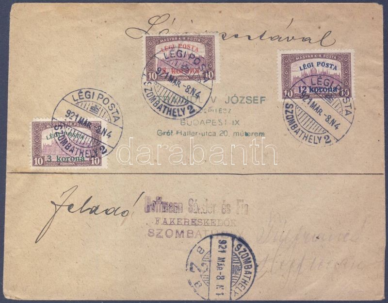 1921.03.08. Légi levél teljes sorral 