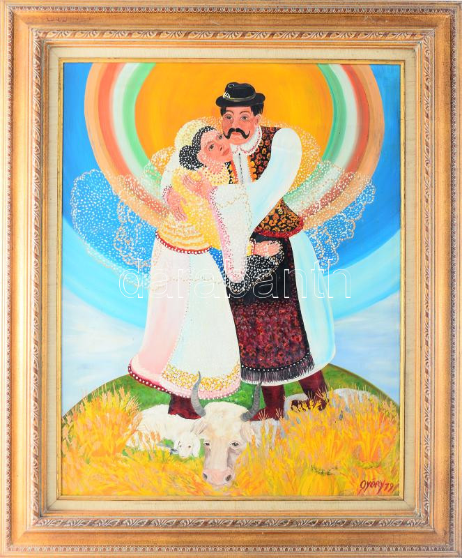 Győry Eszter (1942-): Örökkévalóság, béke szimbóluma (Eternity, peace symbol), 1979. Olaj, vászon. Jelezve jobbra lent. Kiállítva: Toronto, Kanada, 1979. Dekoratív fakeretben. 71×56 cm.