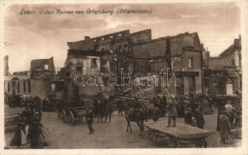 Szczytno, Ortelsburg; Leben in den Ruinen, Hotel Wittek / ruins, hotel