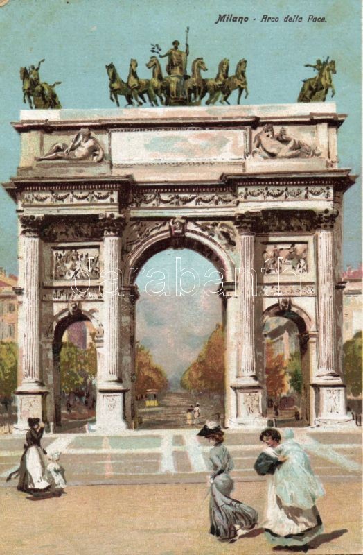 Milano, Arco della Pace / gate, litho, Milánó, Arco della Pace / Diadalív, litho