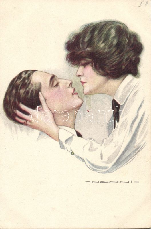 Italian art postcard, romantic couple, Anna &amp; Gasparini 373-3. s: Nanni, Olasz művészlap, romantikus pár, Anna &amp; Gasparini 373-3. s: Nanni