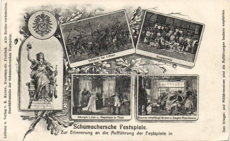 Schumachersche Festspiele, Schlacht bei Lützen, Königin Luise und Napoleon in Tilsit / Theatre festival, floral