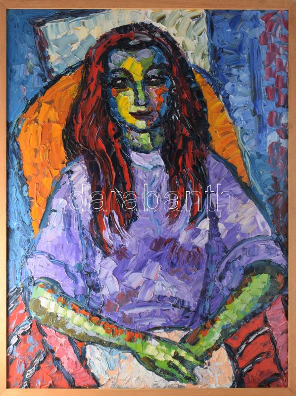 Bartos Endre (1930-2006): Női portré. Olaj, farost. Jelezve jobbra lent. Bartos Galéria Kkt. által kiállított Certificate of Original bizonylattal. Fakeretben. 100x75 cm. KIZÁRÓLAG SZEMÉLYES ÁTVÉTEL, NEM POSTÁZZUK! / ONLY PERSONAL COLLECTION AT OUR OFFICE!