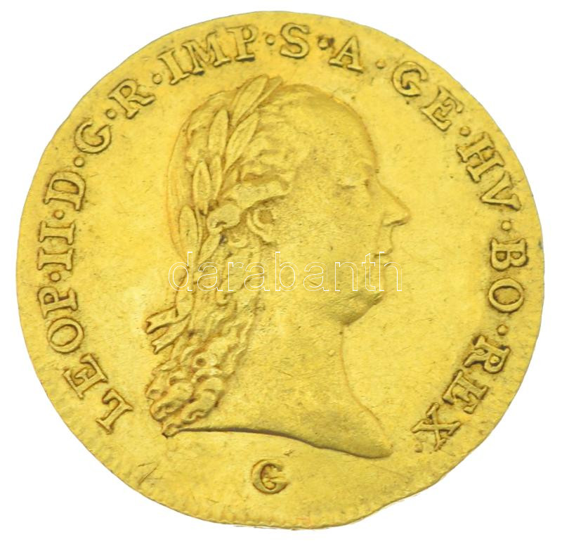 1791G Dukát Au "II. Lipót" Nagybánya (3,5g/0.986) T:XF Hungary 1791G Ducat Au "Leopold II" Baia Mare (3,5g/0.986) C:XF Adamo L7