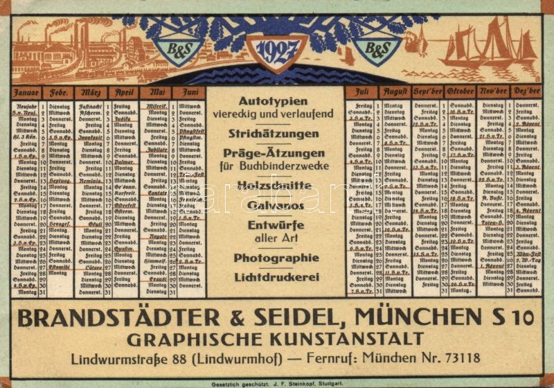 Brandstädter & Seidel Graphische Kunstanstalt, naptár, Brandstädter & Seidel Graphische Kunstanstalt, calendar