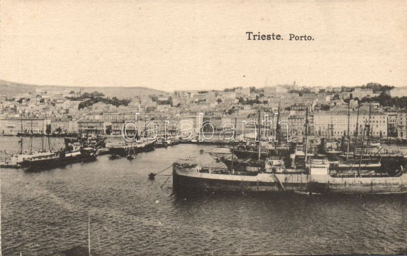 Trieste port, from postcard booklet (fa)