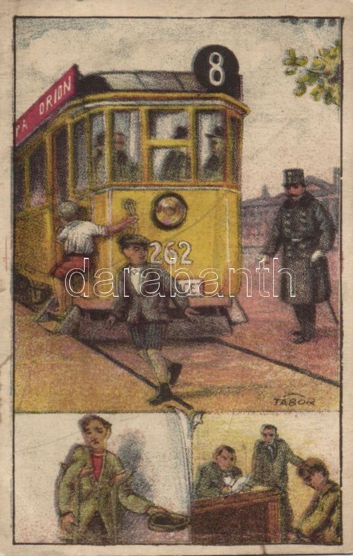 City life with tram, litho s: Tábor