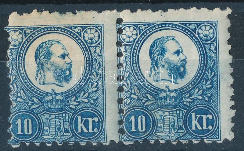 1871 Réznyomat 10kr pár nagyon látványosan képbe fogazva (MBK 4.400 p, elméleti katalógusár 600.000) (foghibák)  Mi 11 pair with strongly shifted perforation (perf faults)