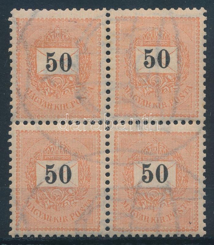 1898 50kr négyestömb lemezösszefüggés, nagyon ritka, egyik legritkább címlet