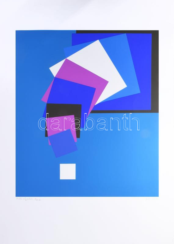 Fajó János (1937-2018): Hulló négyzetek, 1967-1989. Szitanyomat, papír, jelzett, művészpéldány A/E-10. számozással. Törésnyomokkal. 66x55 cm