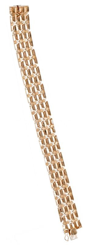 18K arany (Au) karkötő fonott mintával, jelzett, 29,7 g sz: 16 mm h: 20 cm