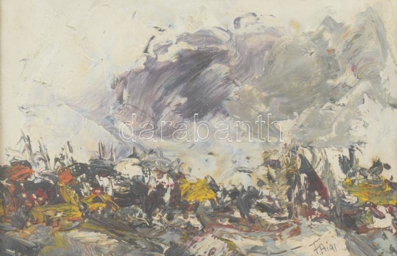 FA jelzéssel, erdélyi magyar festő: Gesztusok, 1991. Olaj, karton. Üvegezett fakeretben. 14x23 cm