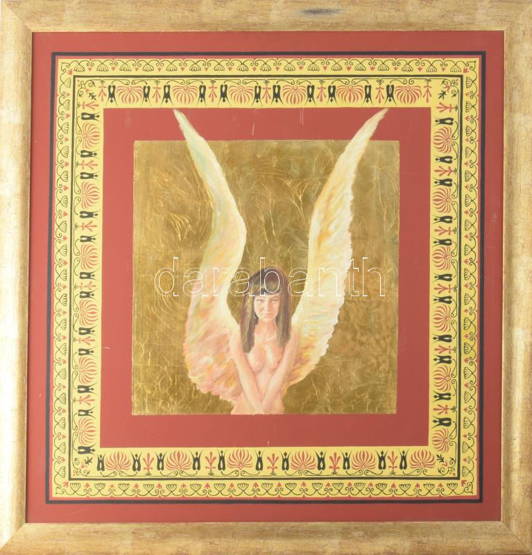 Jelzés nélkül: Angyal. Olaj, aranyfüst, fa. Dekoratív fakeretben, 61×61 cm.